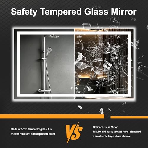 30x55 LED Bathroom Mirror with Lights (Rec Corner-3 Light Modes / 30"L x 55"W)