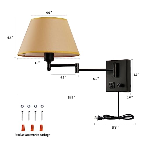 Swing Arm Wall Sconces (Black. Gold Shadow)