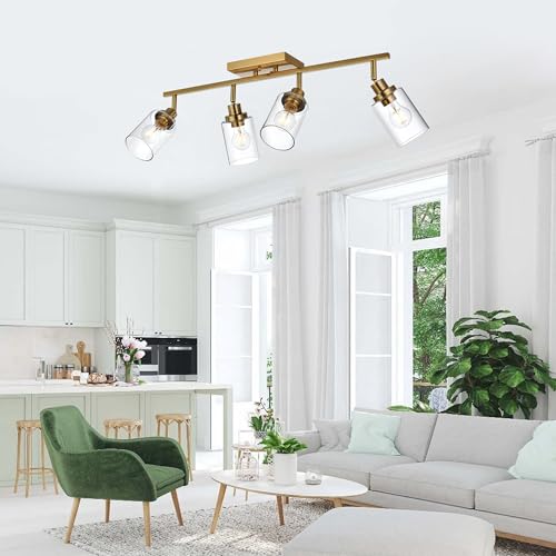 4 Light Track Lighting Kit Brass Bathroom Vanity Light Fixtures with Adjustable Track Head Ceiling Spotlight Fixture for Hallway Porch Foyer Storage (Brass / 4-Light)