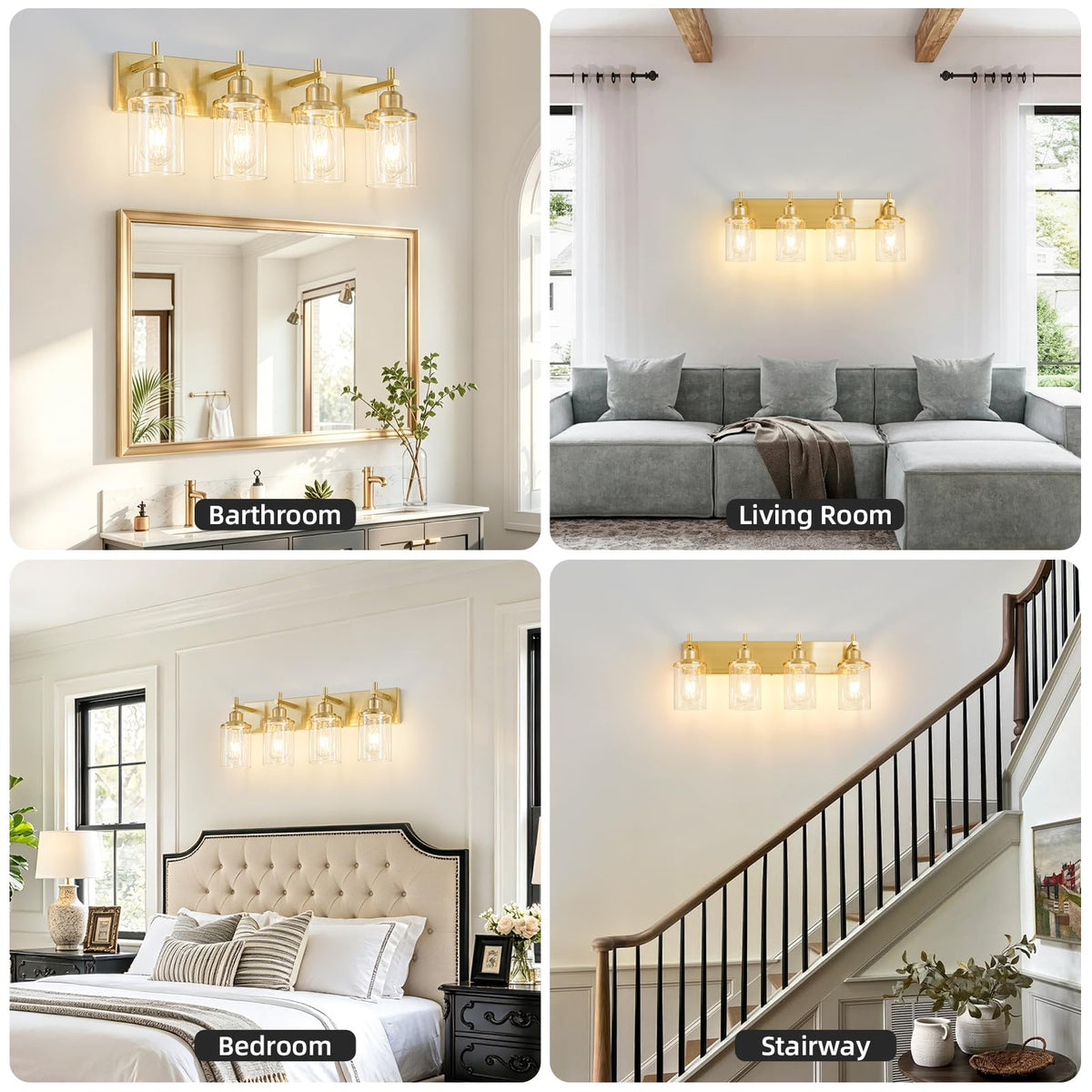 4 Light Brushed Gold Modern Bathroom Light Fixtures Over Mirror (Brushed Gold / 4-Light)