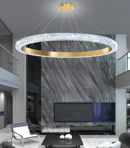 40" 1 Ring Crystal Chandelier Modern LED Dimmable Ring Pendant Light Chandelier for Dining Room Living Room Gold (Gold / 1 Ring Round 40")
