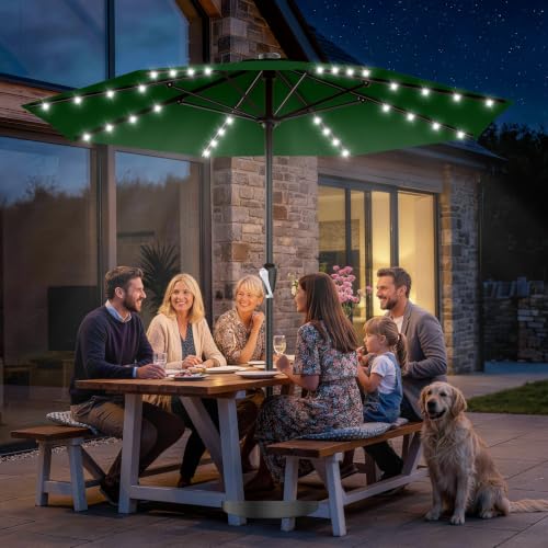 12FT Large Patio Umbrella with Solar Lights (Dark Green / 12 FT)