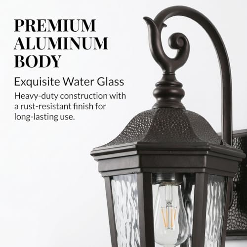 Black Exterior Wall Sconces (Black & Water Glass / 21 inch-Wall Lamp)
