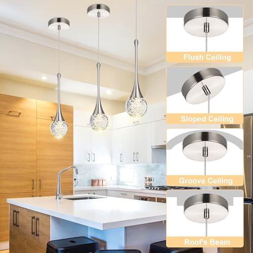 3 Pack Modern Crystal Chandelier (Brushed Nickel / Pendant 3-Light)