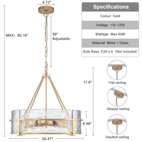 20.47" Modern Glass Chandelier (Gold / 20.47"【4 Lights】)
