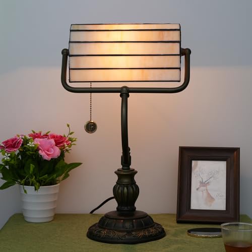 Northern Cardinal Bird Tiffany Bankers Desk Lamp Stained Glass Table Lamp Vintage Bedroom Bedside Office Study Pull Chain Reading Desk Light Gift Nightstand Aesthetic Antique Desklamp (Northern Cardinal Bird)