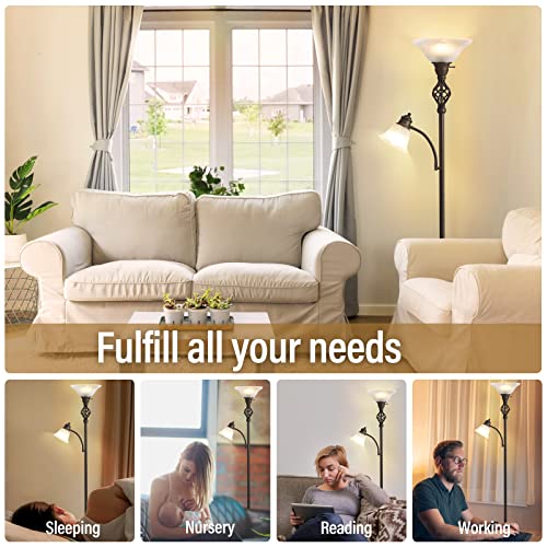 Torchiere Floor Lamp for Living Room (Red Brown,White 2)