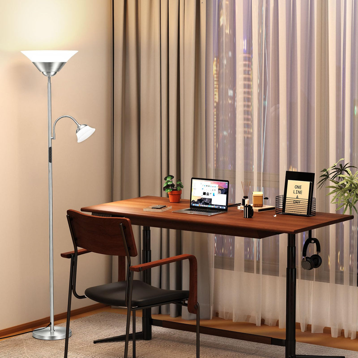 2-in-1 Torchiere Floor Lamp, 34W Super Bright LED Standing Lamp with Remote & Touch Control, 72" Dimmable Adjustable Corner Reading Lamp for Living Room, Bedroom, Office, Metallic Silver (Metallic Silver)