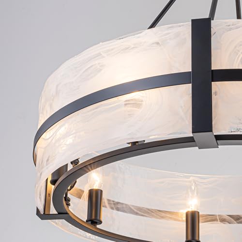 28" Black Glass Chandeliers for Dining Room with Cloudy Glass Shades (Black-Cloudy White / 28")