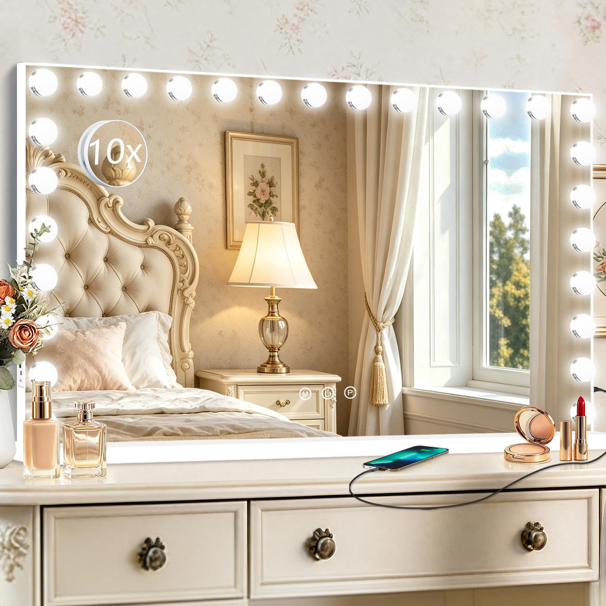 Hollywood Vanity Mirror with Lights (White / 52"L x 30"W)