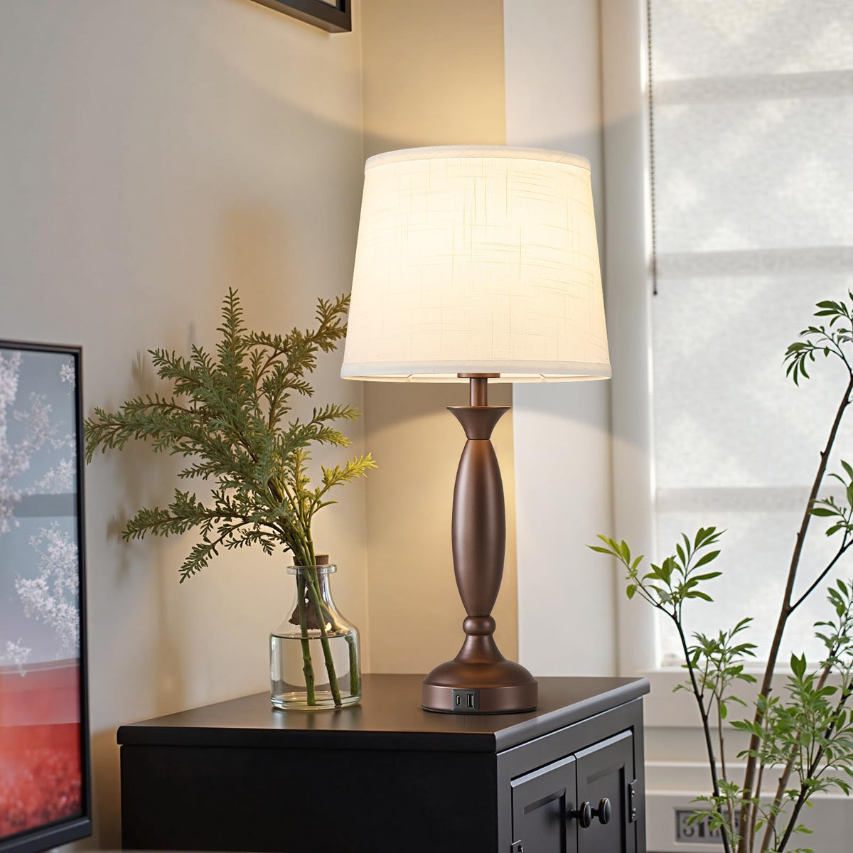 23" Touch Lamps for Nightstand Set of 2 (Brown & White Shade)