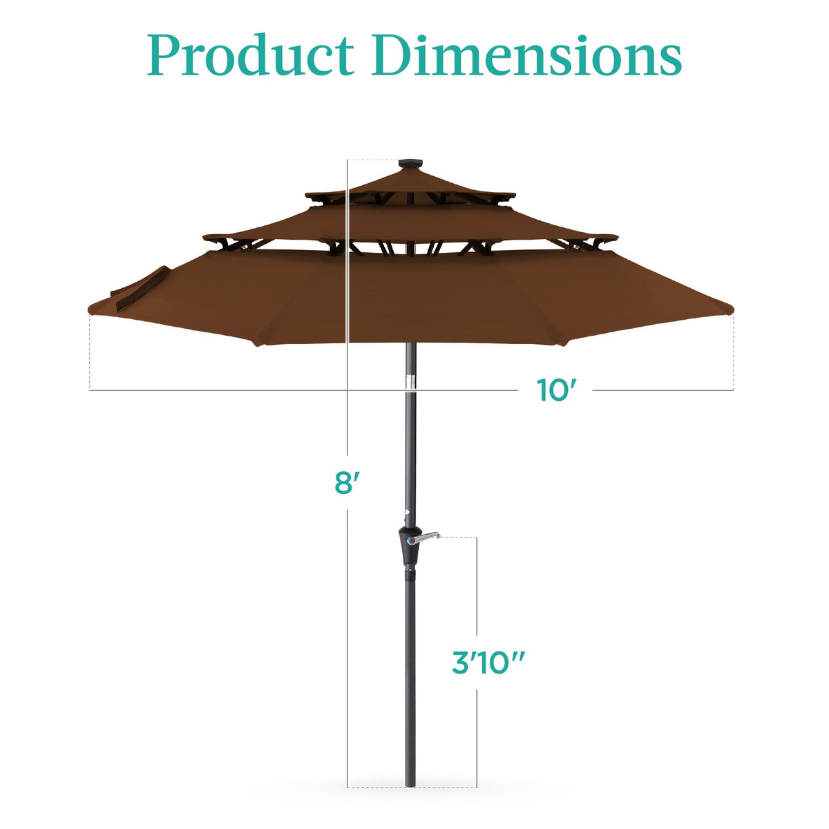 10ft 3 Tier Solar Patio Umbrella (10ft / Brown)