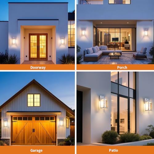 2 Pack White Dusk to Dawn Front Porch Lighting Fixtures Wall Mount (White / Small-10.24'')