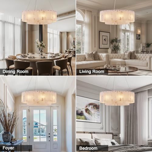 Alabaster Chandeliers D23in Round Chandeliers for Dining Room Small Chandelier Light Fixture for Kitchen Living Room Foyer Entryway Hallway (1-Gold-23in / 23 in)