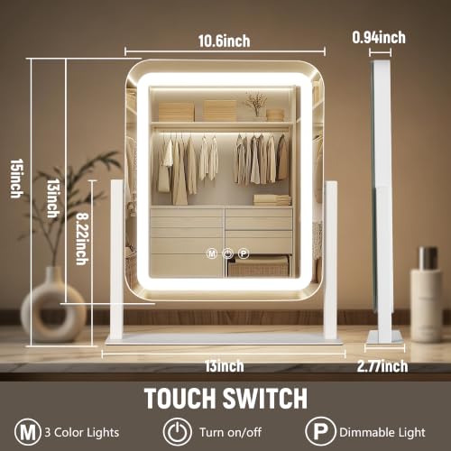 Rechargeable Vanity Mirror (White-rechargeable / 13"L x 15"W)