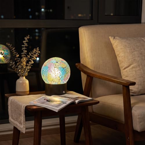 6.5" Mini Mosaic Glass Cordless Rechargeable Battery Table Lamp (Colorful)