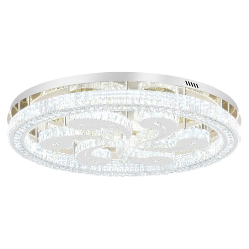 40in Modern Crystal Chandelier for Living Room LED Dimmable Flush Mount Ceiling Light for Dining Room Silver Dimmable 2700K (40in Silver)