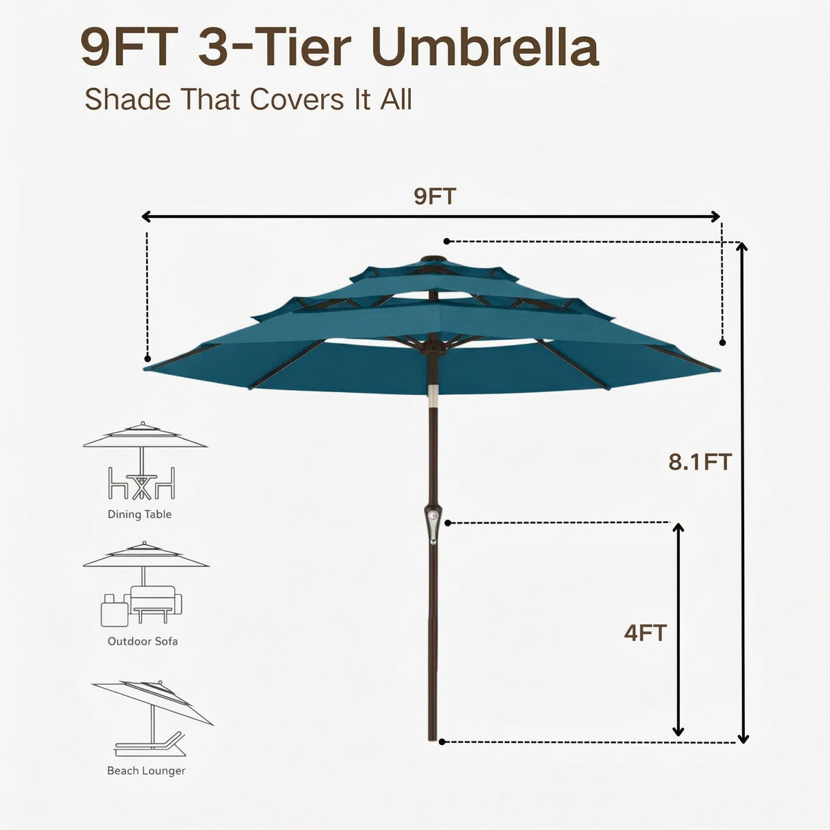 9ft 3 Tier Patio Umbrella (Lake blue / 9 FT)