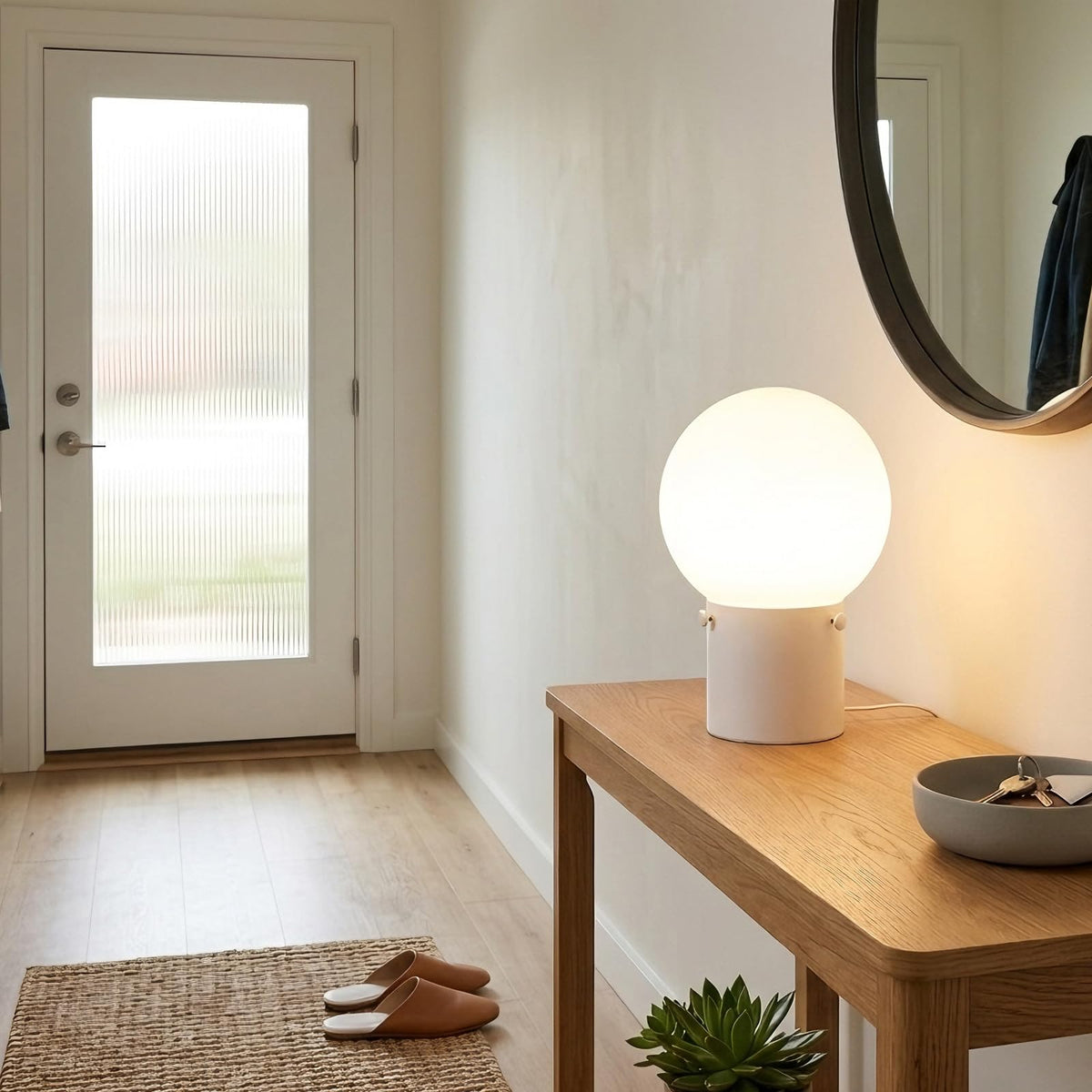 Modern White Table Lamp with Frosted Glass Globe Shade (White)
