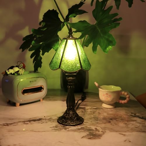 Tiffany Style Table Lamp Green Rippled Stained Glass Lamp 14 Inch (Grass Green Rippled)