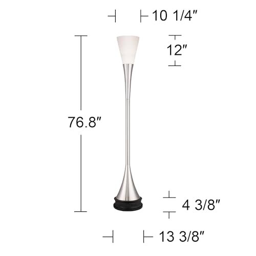 Piazza 76.8" Tall Nickel Torchiere Floor Lamp with Riser (Silver Brushed Nickel - Riser Included)