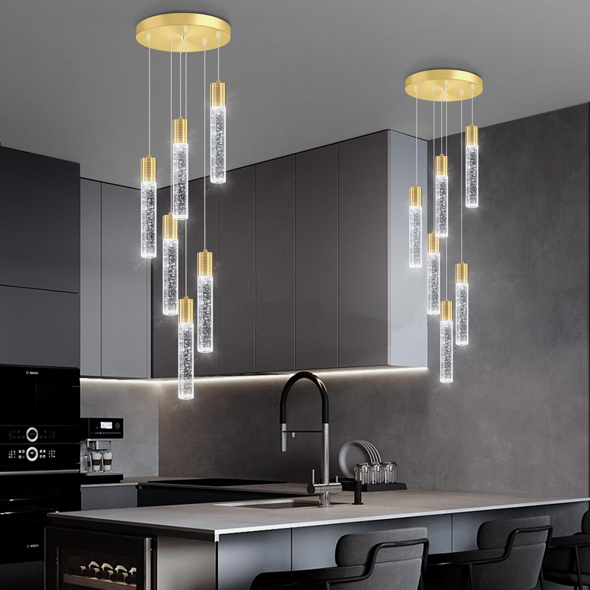6 Lights Modern Crystal Chandeliers for Dining Room Kitchen Island Crystal Pendants Light Fixture High Ceiling Hanging for Entryway Bedroom Foyer 6000K (Gold / 6-lights)