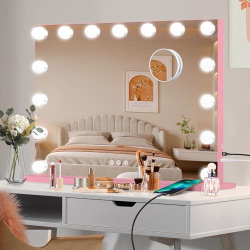 Vanity Mirror with Lights (Pink / 23"L x 18"W)