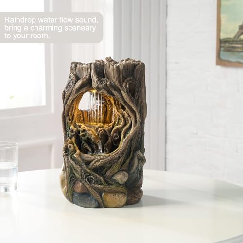 Tabletop Fountains Beautiful Stump Water Fountain Relaxation Raindrop Fountains Meditation Desk Fountain Artistic Waterfall Fountains Home (Brown Stump / 5.9"L x 5.9"W x 10"H)