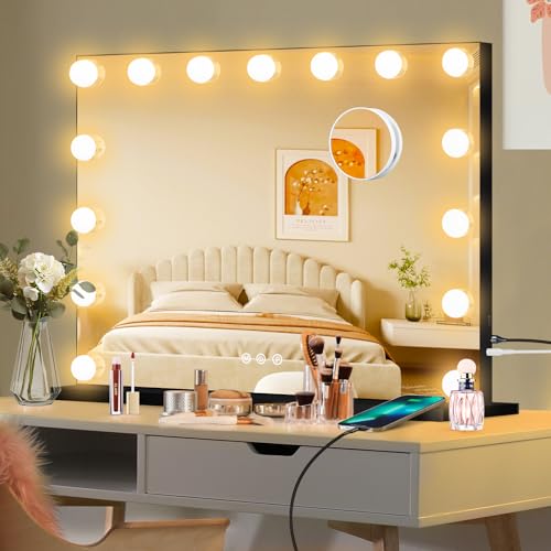 Vanity Mirror with Lights (Black / 23"L x 18"W)