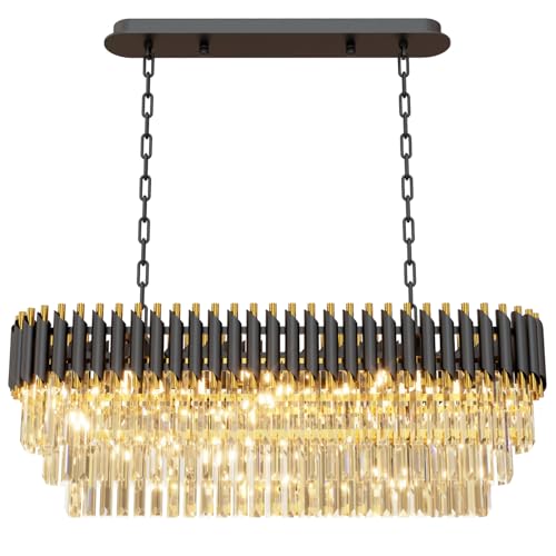 40" 8 Light Modern Black Gold Crystal Chandelier (Black L40")