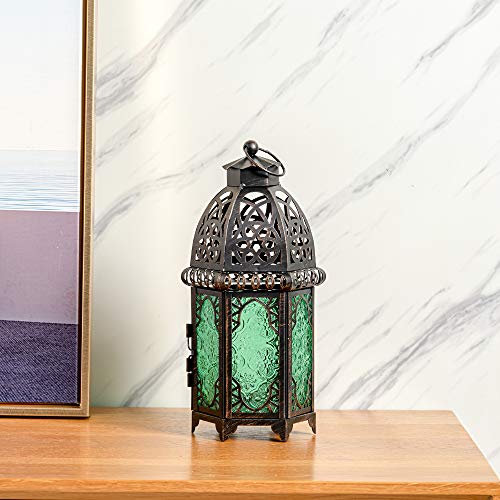 Vintage Candle Lantern (Large / Green - 12.8''h)