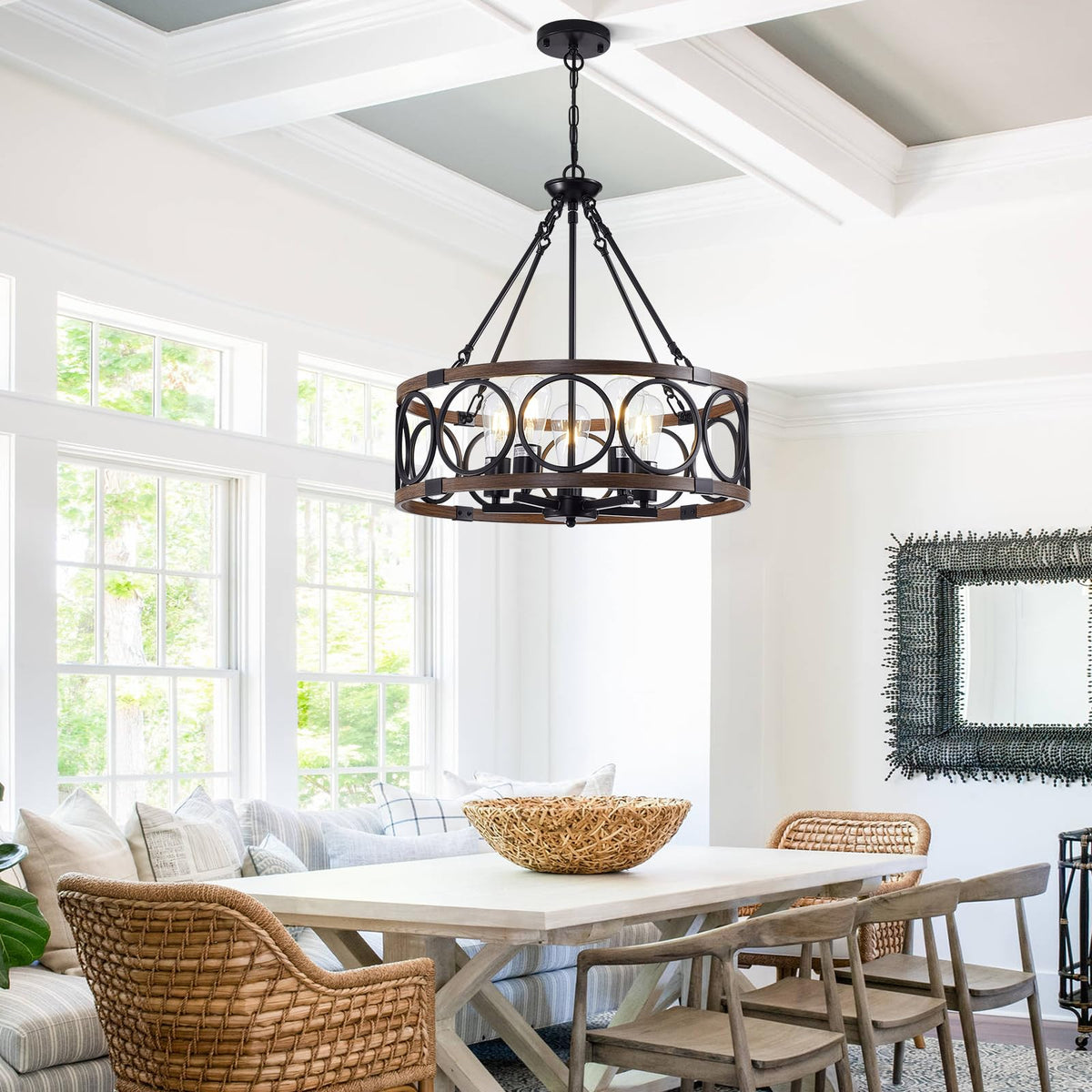 21" Dining Room Light Fixture (Farmhouse Walnut Grain-21"(Easy To Install) / 5-Light)
