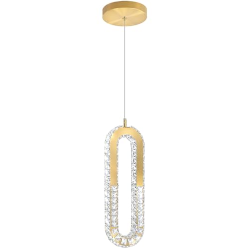 1 Ring Chandelier Gold Modern Pendant Lighting LED Dimmable Hanging Crystal Chandelier for Kitchen Island Foyer Lobby Living Room Staircaes (Gold / 1 Ring)