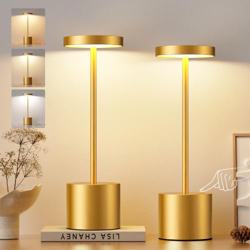 Cordless Rechargeable Table Lamp (Gold / 2 Pack)