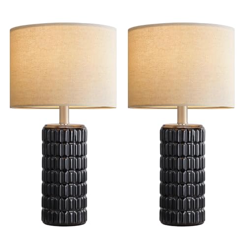 23" Modern Ceramic Table Lamps Set of 2 (Black)
