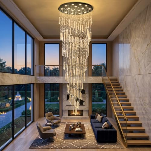 D40'' x H120'' Crystal Chandelier High Ceiling Chandeliers for Entryway Large Raindrop Chandeliers LED Dimmable Flush Mount Light Fixtures for Staircaes Foyer Hallway Living Room Bulbs Included Black (D40" x H120" Black)