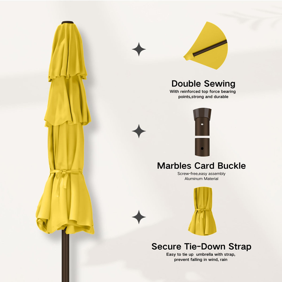 9ft 3 Tier Patio Umbrella with Solar Lights (Yellow / 9 FT)