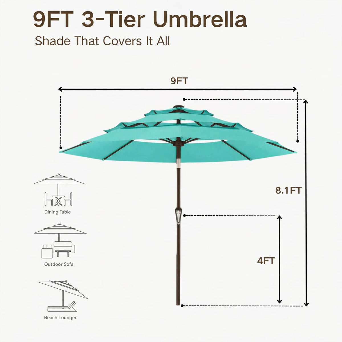 9ft 3 Tier Patio Umbrella (Tiffany blue / 9 FT)