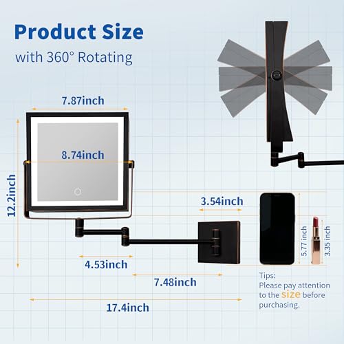 Wall Mounted Makeup Mirror with Lights 1X (Oil Rubbed Bronze)