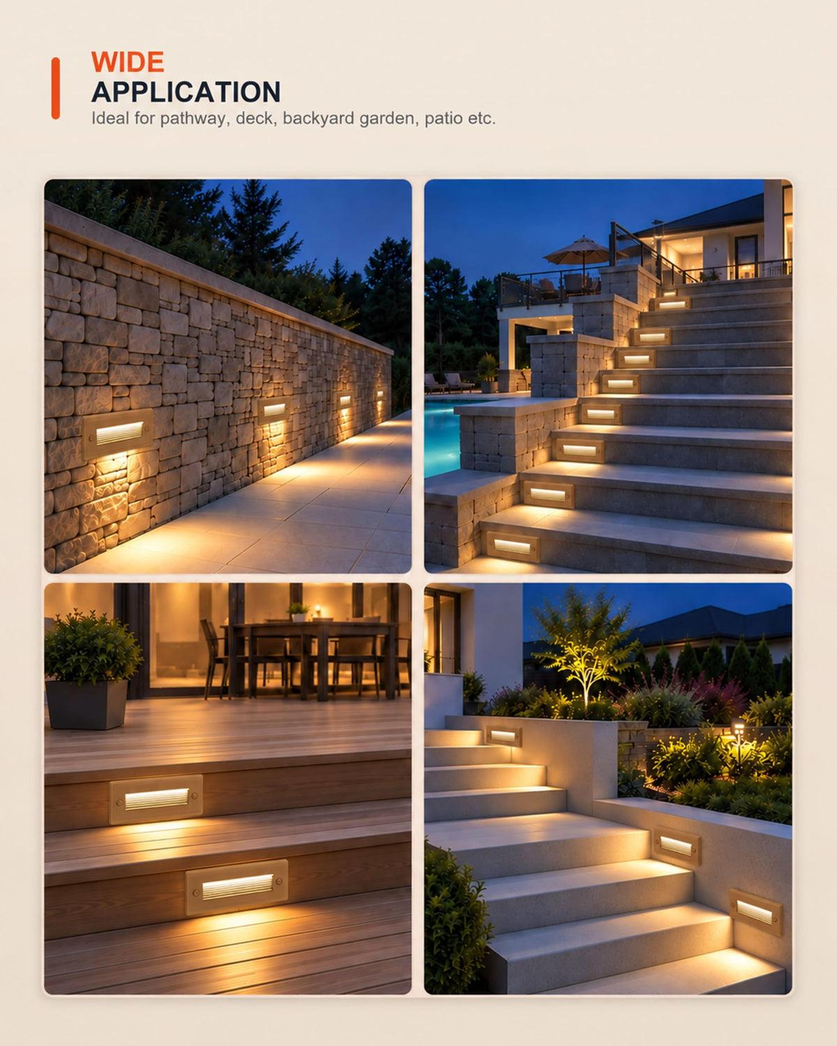 12 Pack 7.4 Inch Low Voltage Outdoor Stair Lights (Brown / 7.4inch | 2700K)