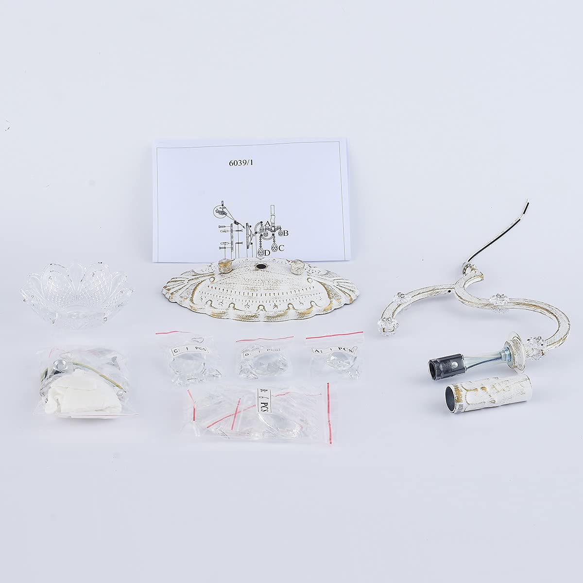Crystal Wall Sconce Distressed White Vintage Wall Chandelier (W6039-1-White)