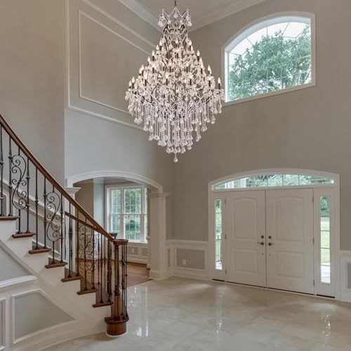 Large Crystal Chandeliers for High Ceilings 42 Lights Maria Theresa Chandelier Light Fixture Heavy Modern Chandelier for Foyer Hallway Entryway Staircase Brown 75" H x 49.2" D (Brown / 42 Lights)