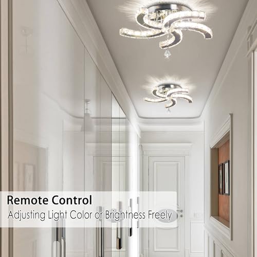 19.7" Chandelier LED Crystal Chandelier Flush Mount Ceiling Light Fixture Modern Chandelier Lighting Fixture for Living Room Dining Room Bedroom Hallway Kitchen Office Dimmable (Crystal-19.7 inch-Dimmable)