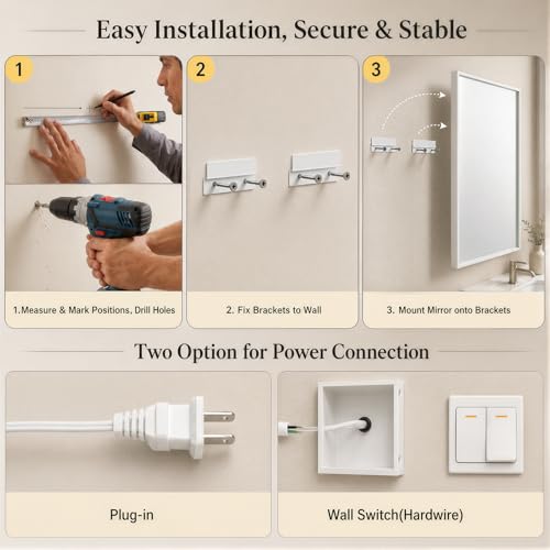 30"x40" LED Bathroom Mirror with Lights (White / 40"L x 30"W)