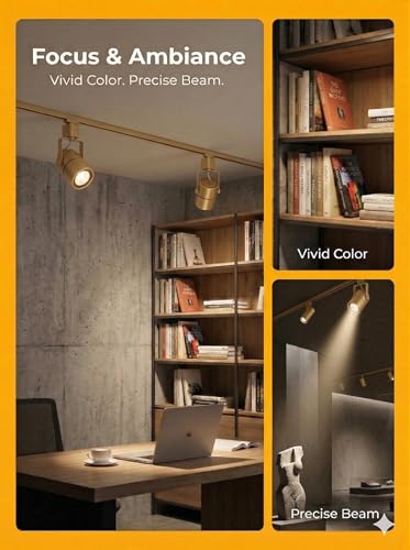 10W Dimmable Gold Track Lighting Heads H Type LED Track Light Replacement Fixtures Bright 4000K Cool White Ceiling Spotlight for Accent Task Art