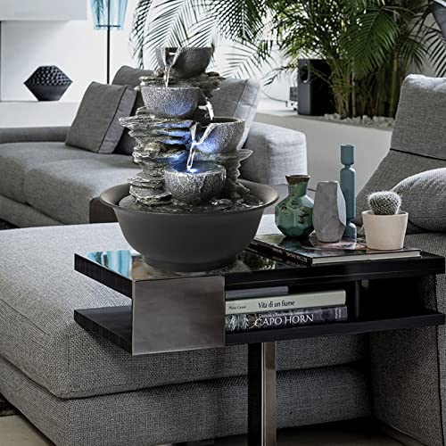 Tabletop Water Fountain Indoor Waterfall Fountains Stacked Rocks Water Feature Feng Shui Zen Meditation Relaxation Desktop Fountain for Home and Office Indoor Spaces Decor (Style 15)