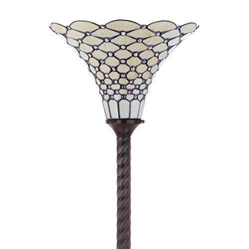 70" Tiffany Style Stained Glass Metal Torchiere Lamp