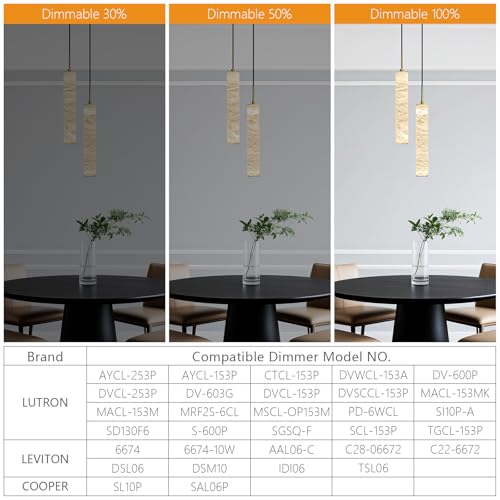 Natural Alabaster Pendant Lights for Kitchen Island White Marble Long Tube Chandelier 4000K Modern Gold Ceiling Light Fixtures for Bedroom Dining Room Table Living Room Hallway (Gold-NeutralLight / 13.9in-2Light)