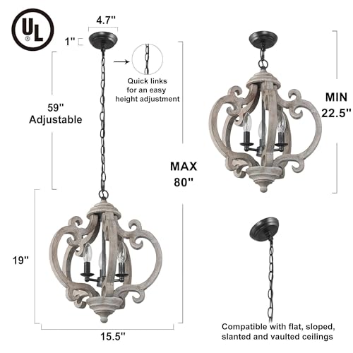 Farmhouse Chandelier (15.5" D x 19" H / Distressed Wood)