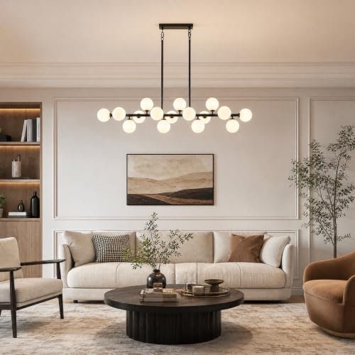 55" Mid Century Modern Glass Globe Sputnik Chandelier with White Bubble (Black + White / 55 Inch)
